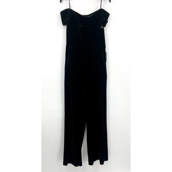 XSCAPE Women's Deta Off Shoulder Jumpsuit Size 12 Black Velvet Fold Over NWT - Picture 4 of 13